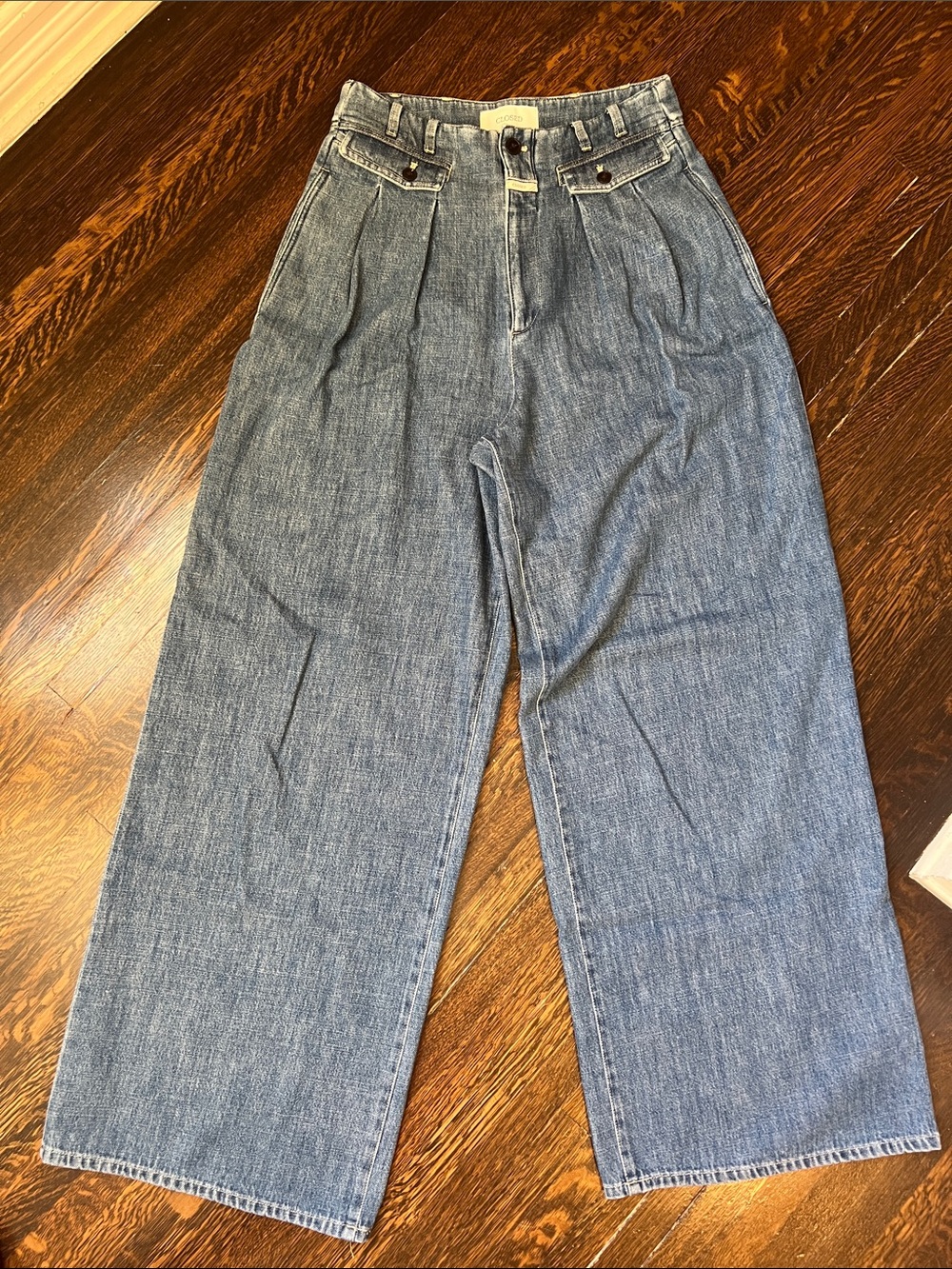 Closed Men's Relaxed Pleated Wide-Leg Jeans - Blue Denim
